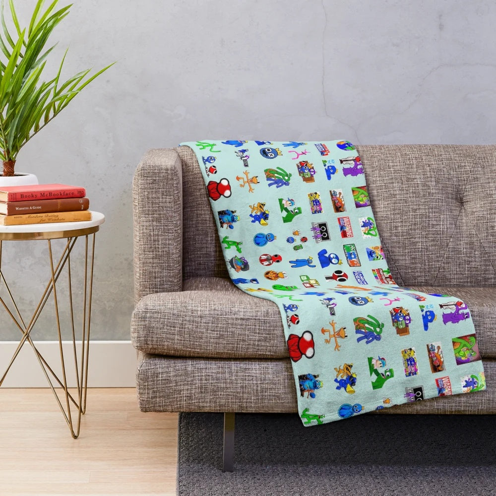 Vibrant rainbow-themed plush blanket featuring all the beloved Rainbow Friends characters