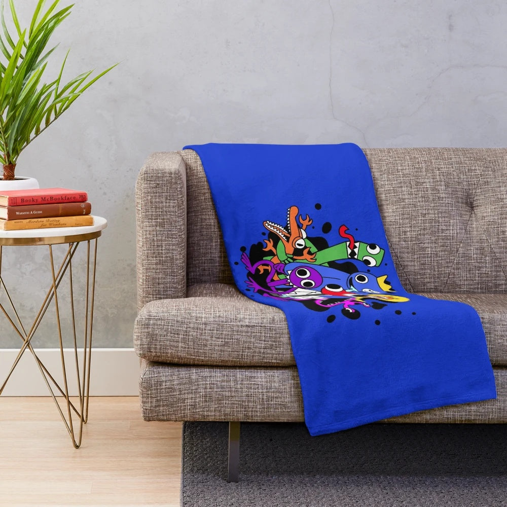 Colorful rainbow friends plush blanket with hugging characters