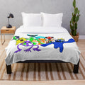 Cozy rainbow friends plush blanket featuring characters from the popular Roblox game