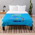 Vibrant rainbow plush blanket featuring characters from the popular Roblox game
