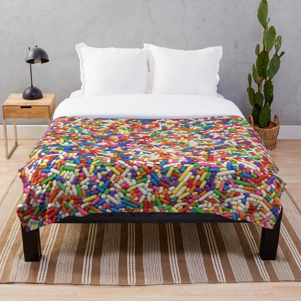 Colorful rainbow sprinkle pattern plush blanket