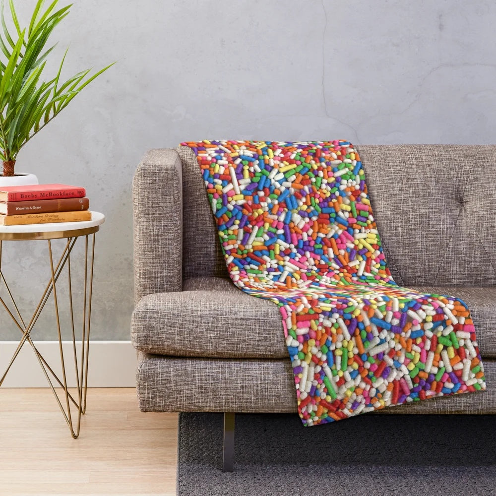 Colorful rainbow sprinkle pattern plush blanket