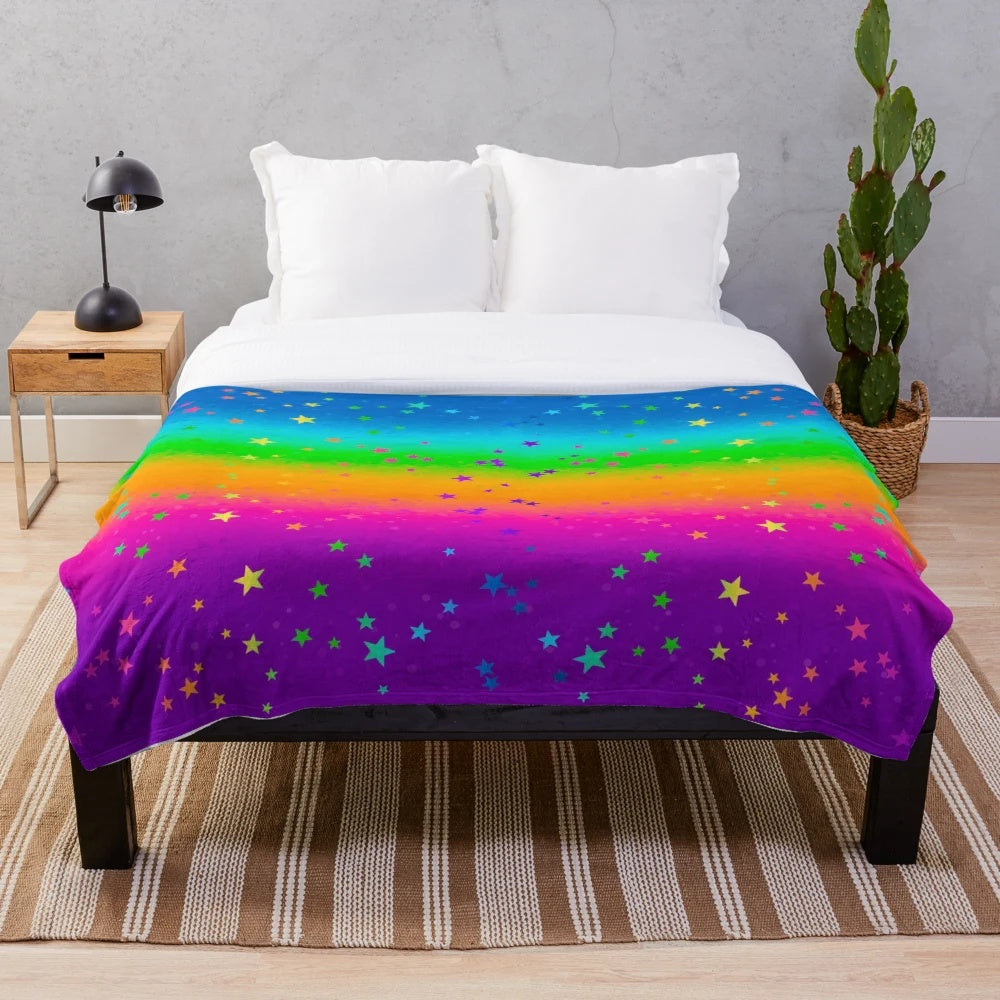 Colorful rainbow star pattern plush blanket