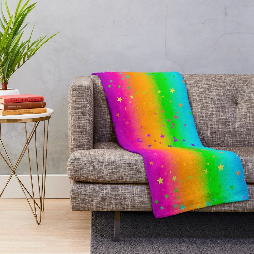 Colorful rainbow star pattern plush blanket