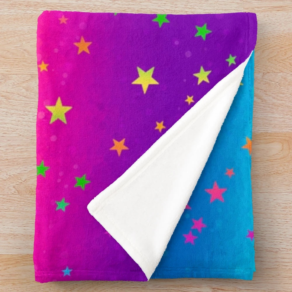 Colorful rainbow star pattern plush blanket