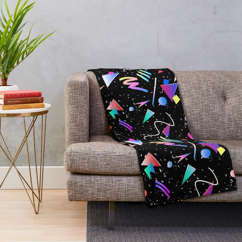 Colorful retro geometric pattern plush blanket