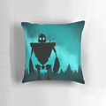 Colorful decorative throw pillow featuring a giant robot from a retro sci-fi animated movie