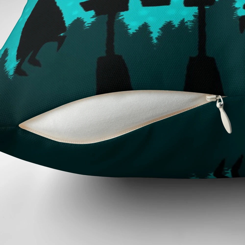 Colorful decorative throw pillow featuring a giant robot from a retro sci-fi animated movie