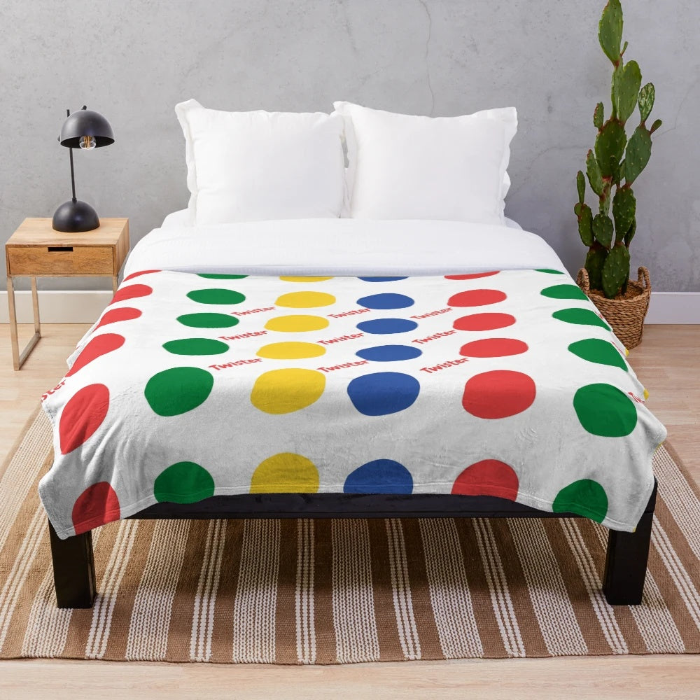 Colorful retro twister pattern plush blanket
