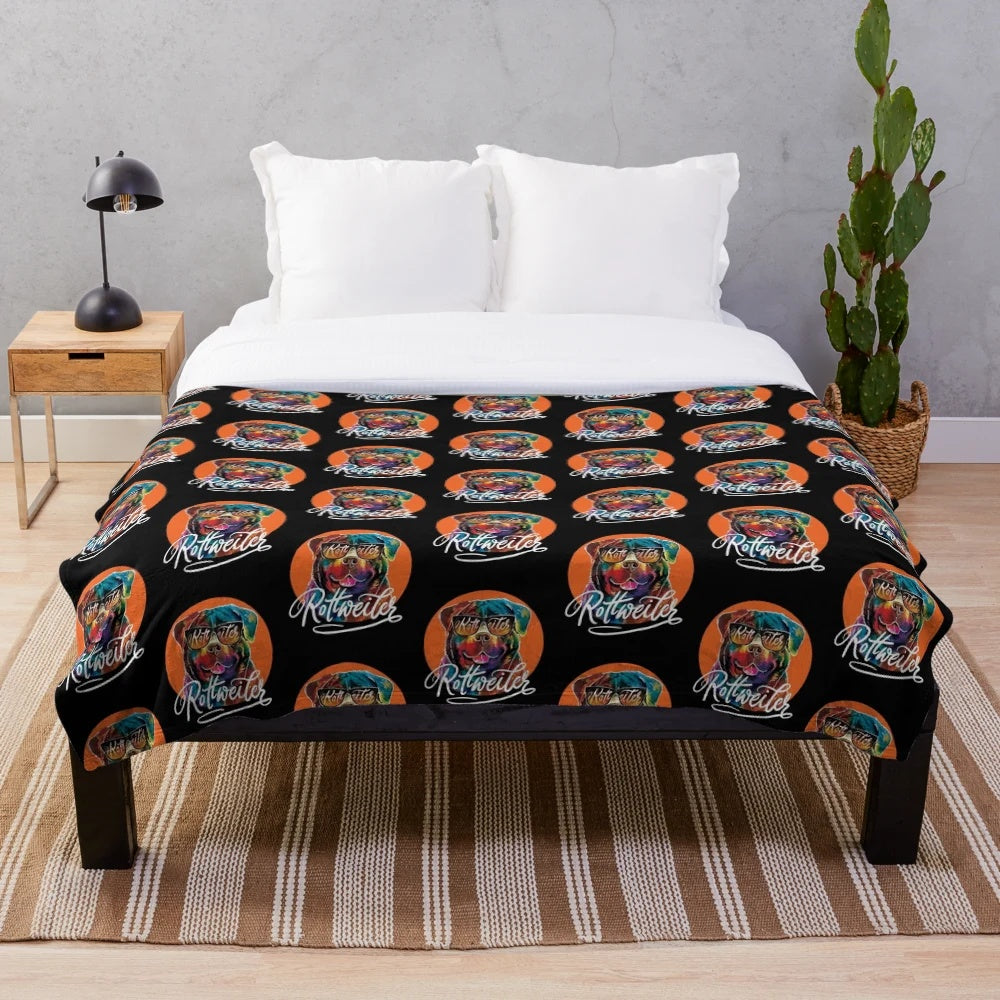 Colorful Rottweiler dog plush blanket