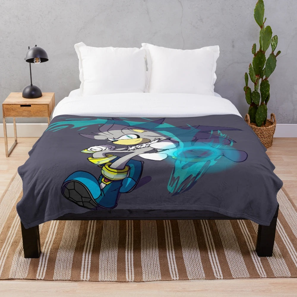 Vibrant digital art illustration of Silver the Hedgehog on a cozy plush blanket