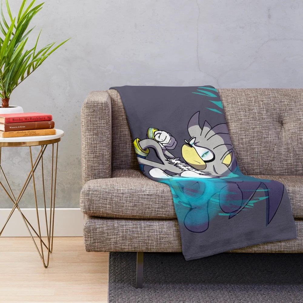 Vibrant digital art illustration of Silver the Hedgehog on a cozy plush blanket