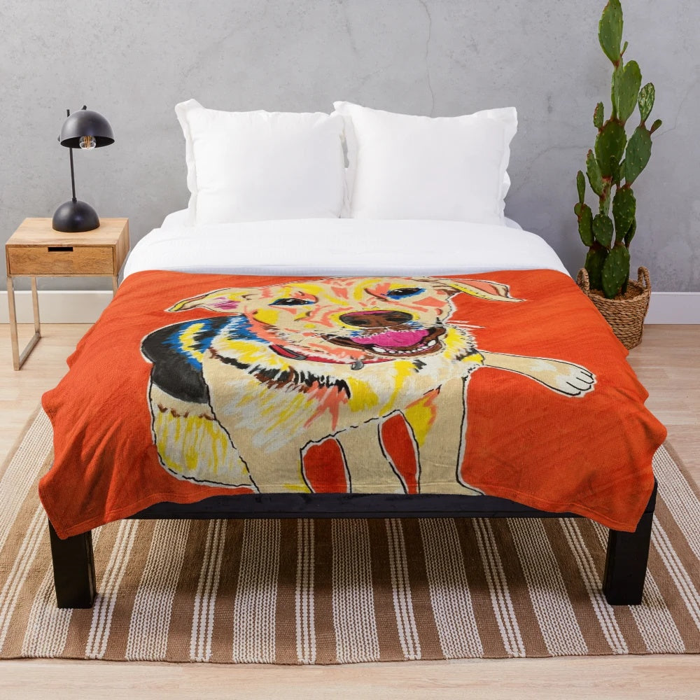 Colorful Skittles-Inspired Plush Blanket with Whimsical Pet Portrait