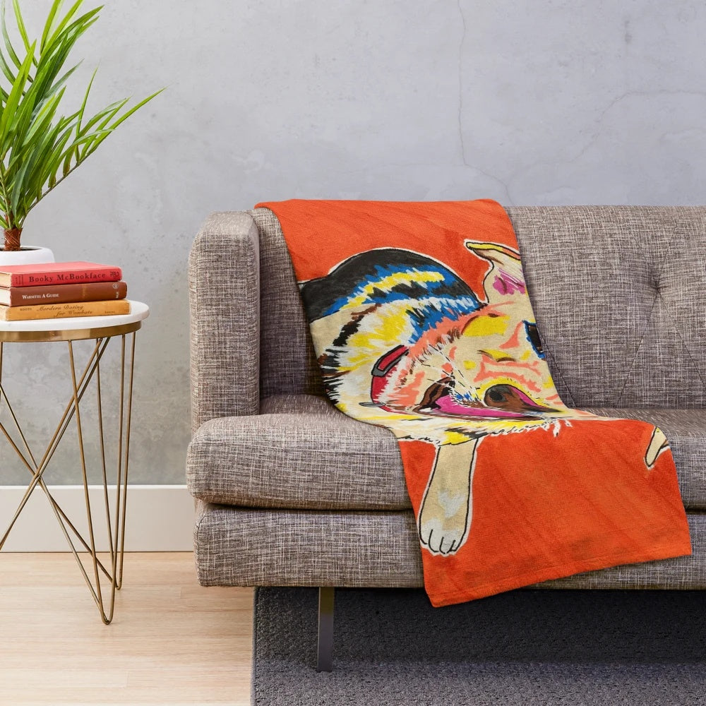 Colorful Skittles-Inspired Plush Blanket with Whimsical Pet Portrait