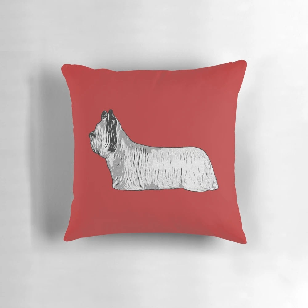 Vibrant silhouette of a Skye Terrier dog breed on a decorative pillow for dog lovers