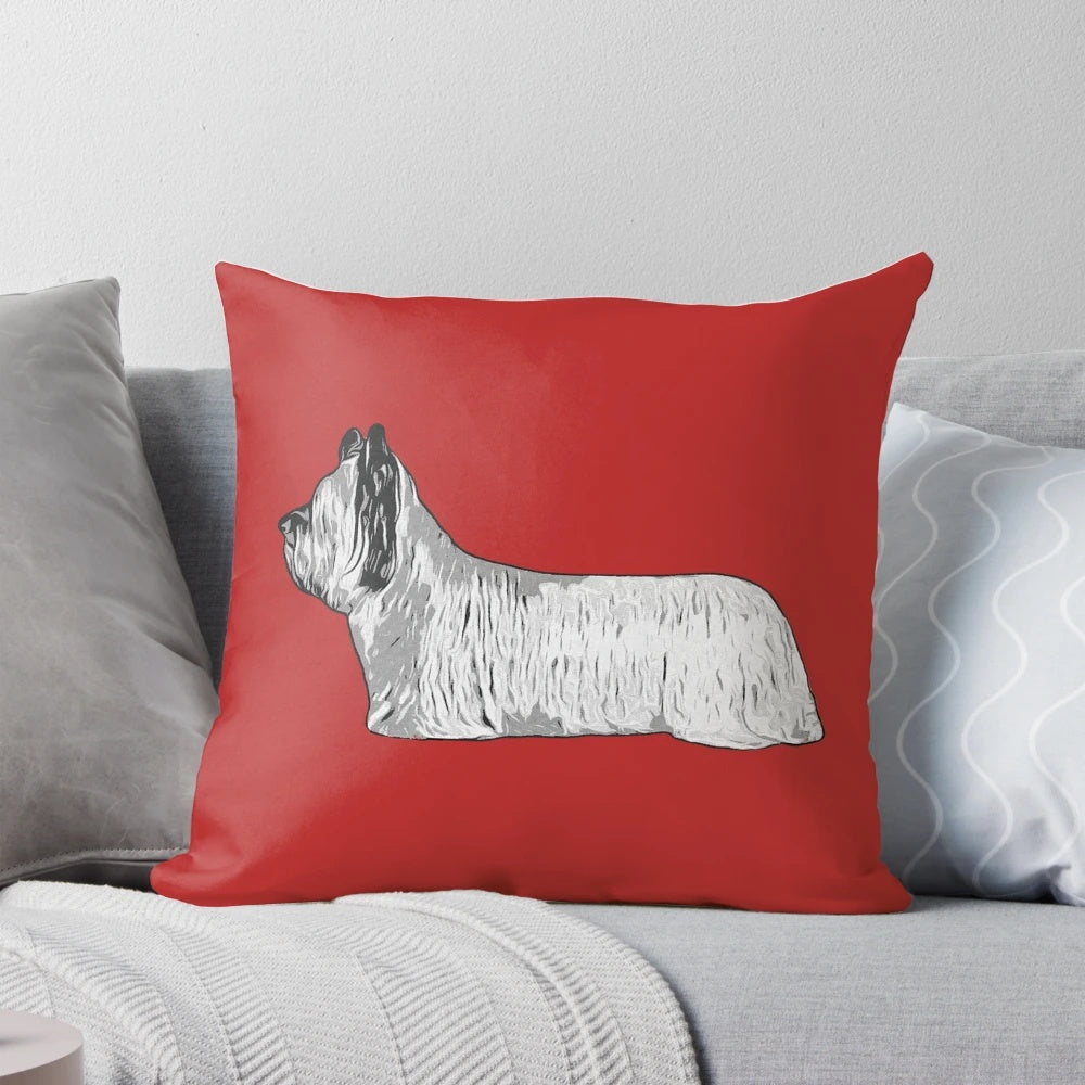 Vibrant silhouette of a Skye Terrier dog breed on a decorative pillow for dog lovers