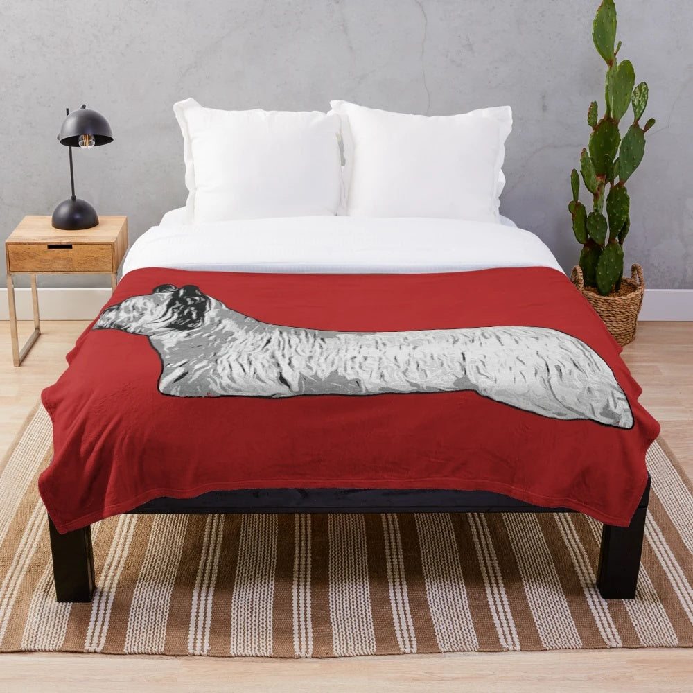 Colorful silhouette of a Skye Terrier dog on a plush blanket