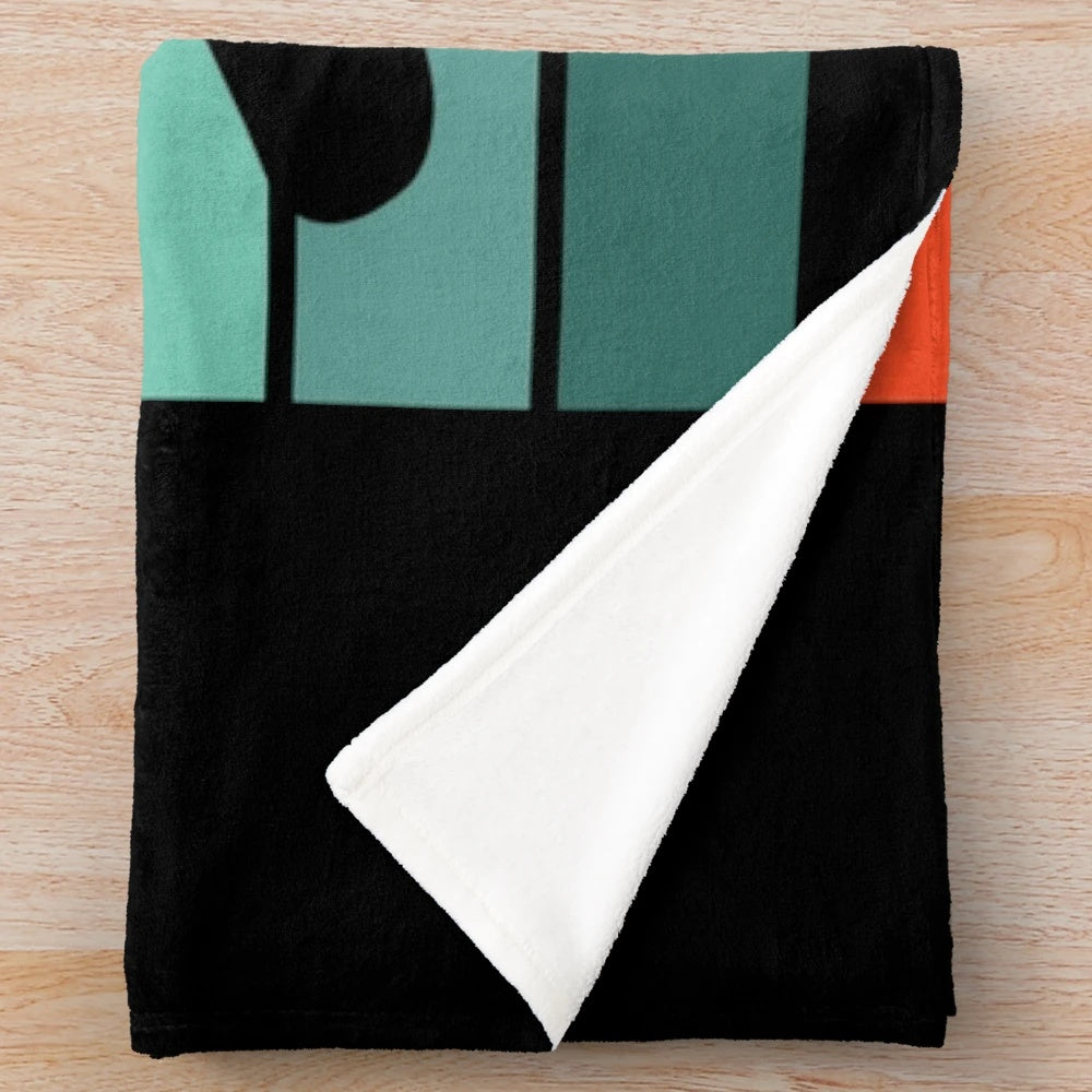 Colorful plush blanket featuring a snowboarding silhouette design