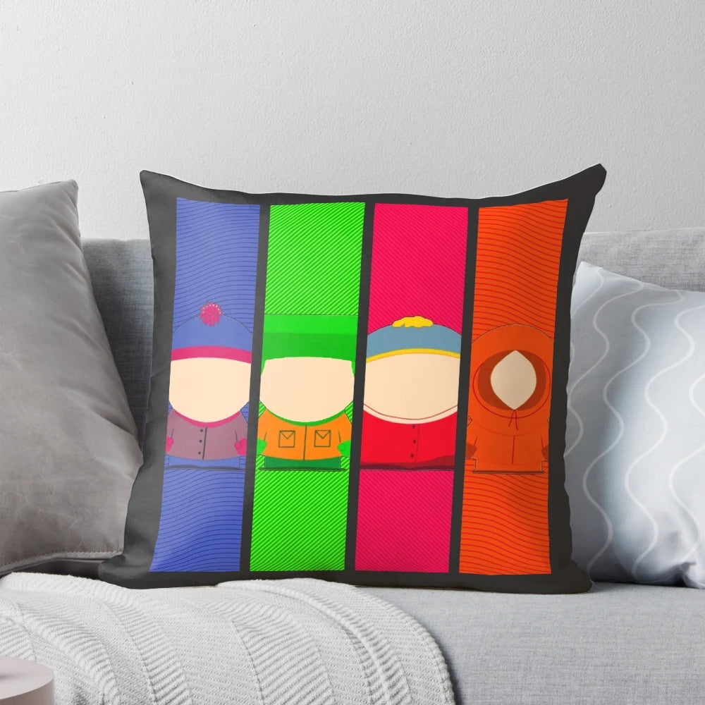 Vibrant decorative pillow featuring the iconic characters from the hit Comedy Central series South Park.