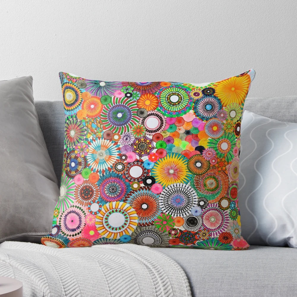 Vibrant and abstract spirograph pattern decorative pillow cover