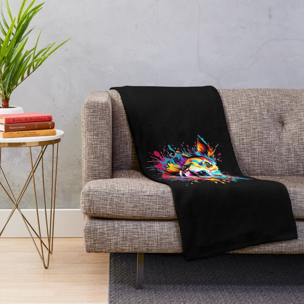 Colorful splash patterned plush dog blanket