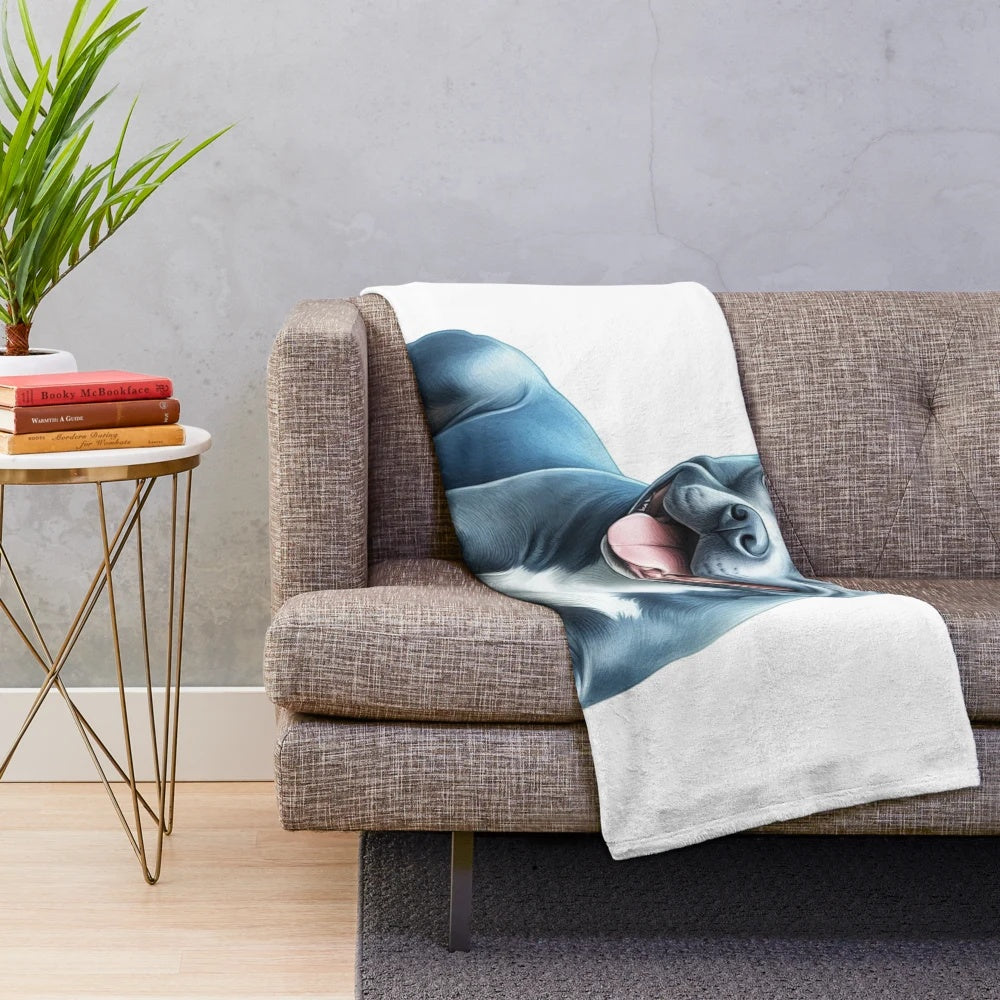 Blue Staffordshire Terrier dog portrait in watercolor style on plush blanket
