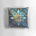 Colorful stained glass Christmas snowflake print pillow, a festive home accent for the holiday season.
