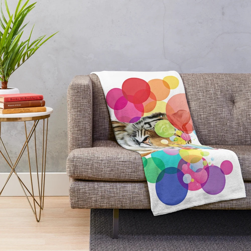 Vibrant tiger pop art design on a cozy plush blanket