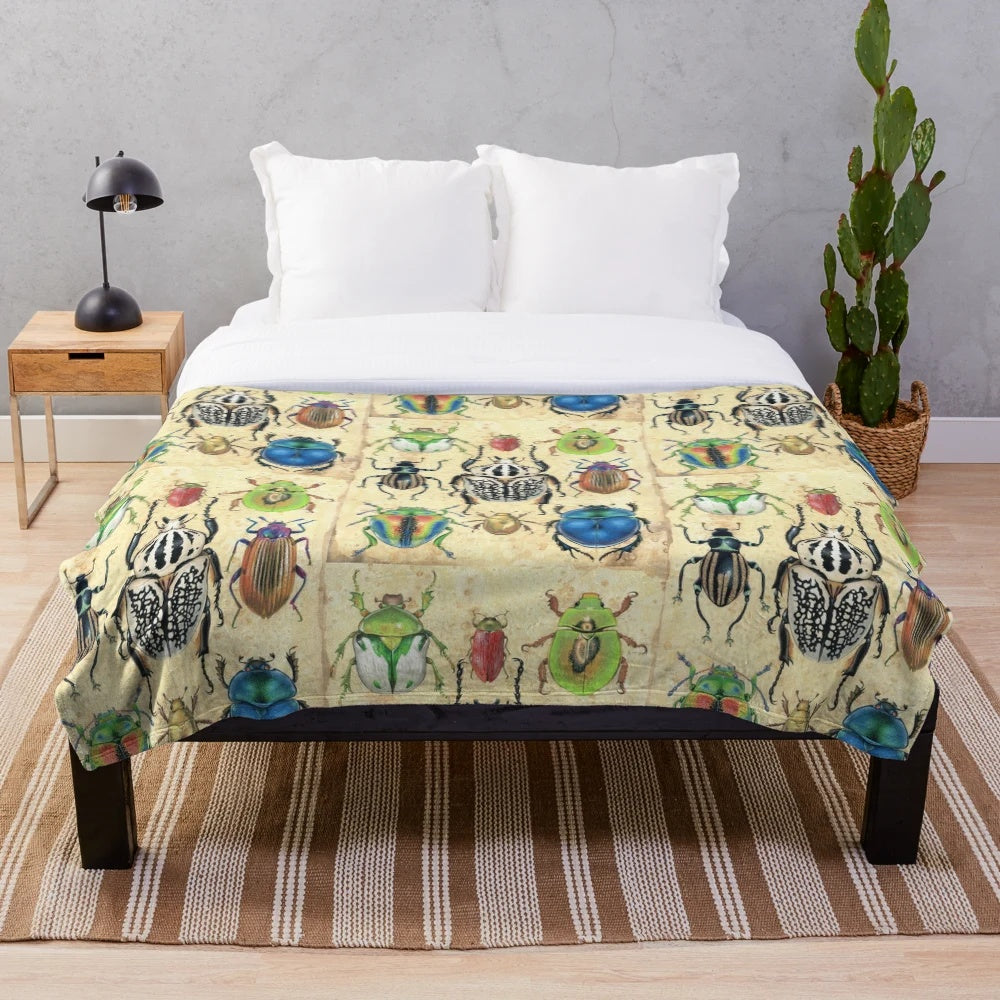 Vintage beetle illustration plush blanket
