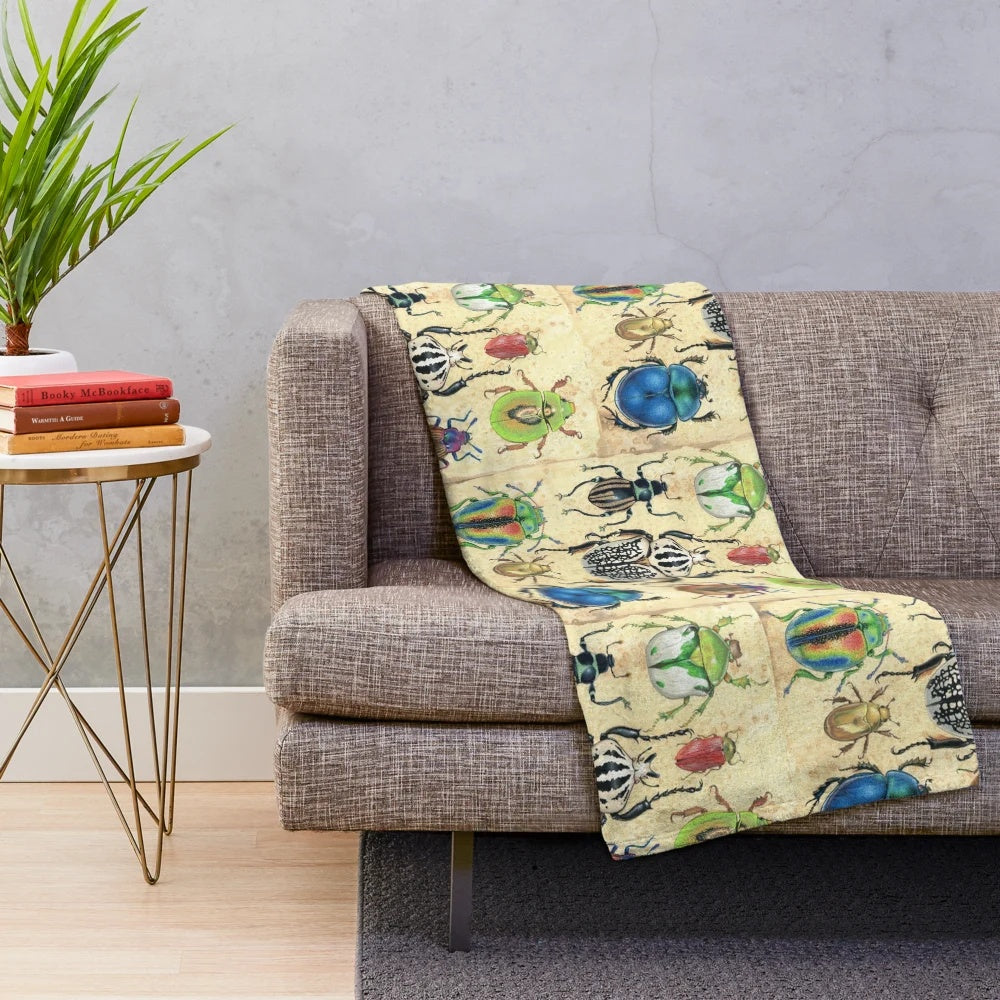 Vintage beetle illustration plush blanket