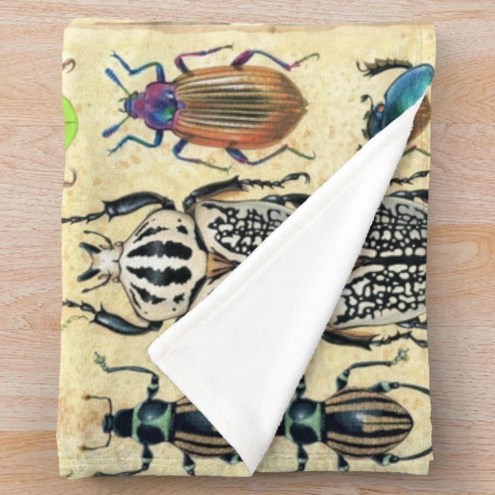 Vintage beetle illustration plush blanket