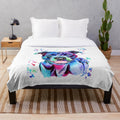 Vibrant watercolor painting of a Staffordshire Terrier dog on a soft, plush blanket