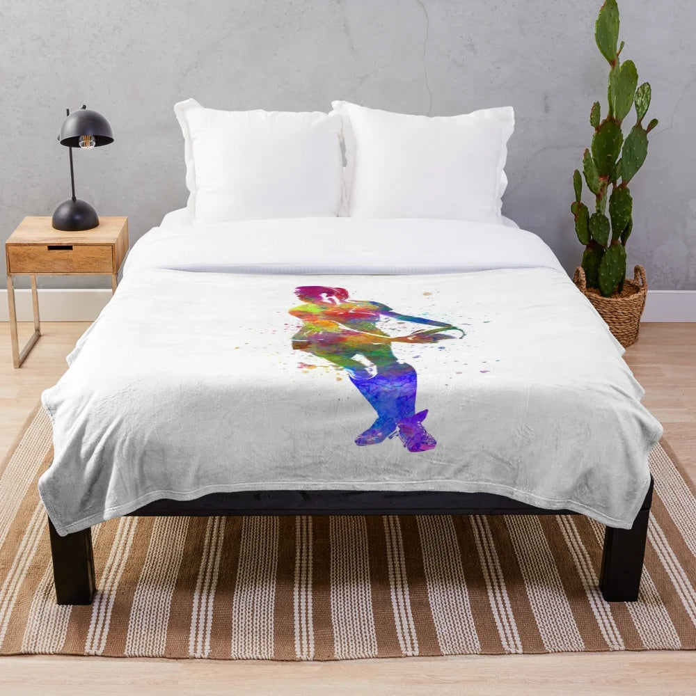 Colorful watercolor-style women's rugby plush blanket
