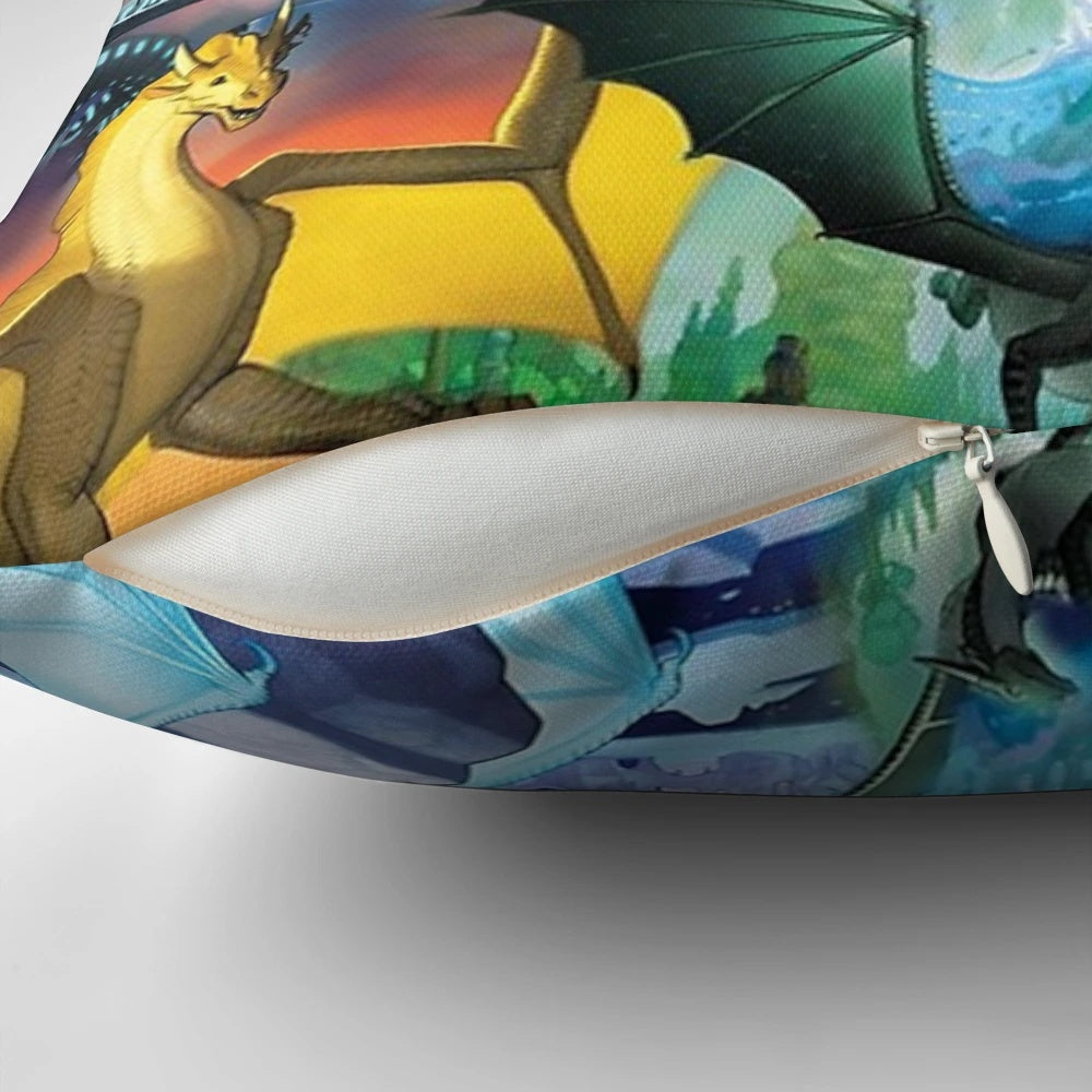 Vibrant dragon-themed pillow inspired by the Wings of Fire book series