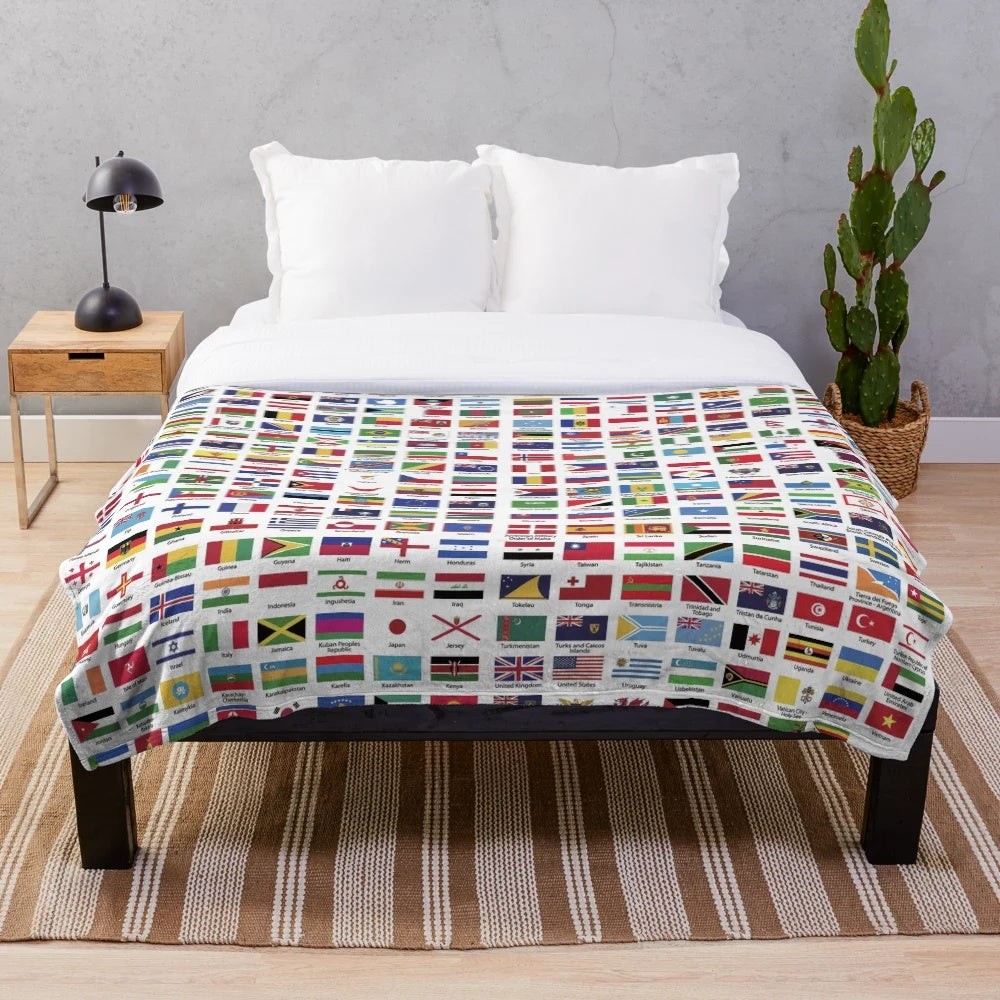 Colorful World Flags Plush Blanket for Geography Education