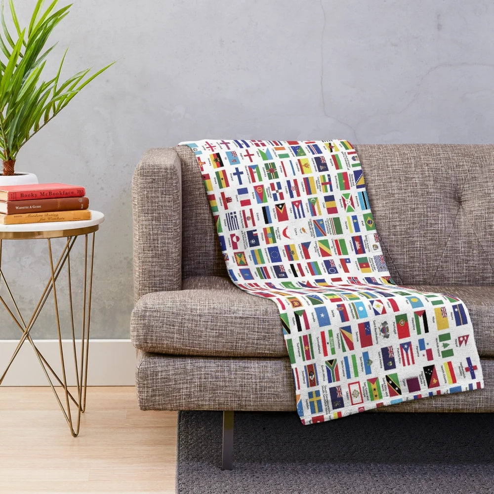 Colorful World Flags Plush Blanket for Geography Education