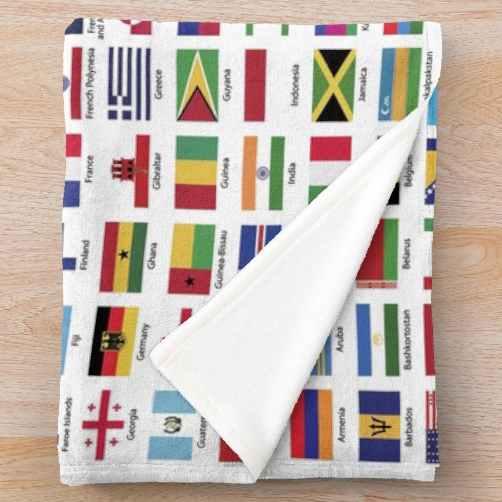 Colorful World Flags Plush Blanket for Geography Education
