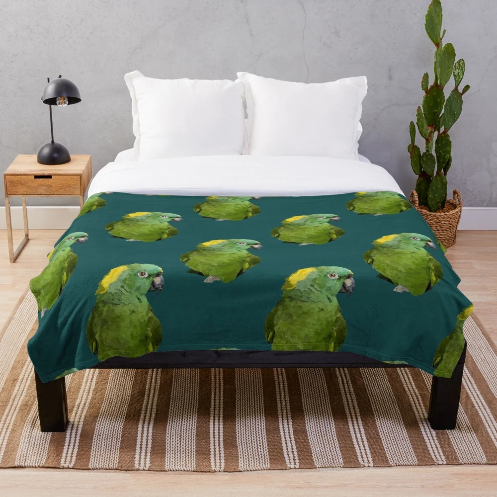 Colorful yellow naped amazon parrot plush blanket