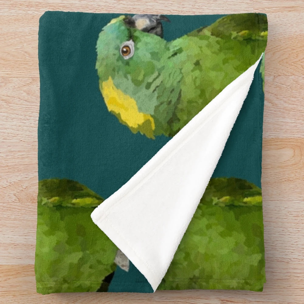 Colorful yellow naped amazon parrot plush blanket