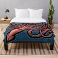 Vibrant red giant squid Architeuthis plush throw blanket
