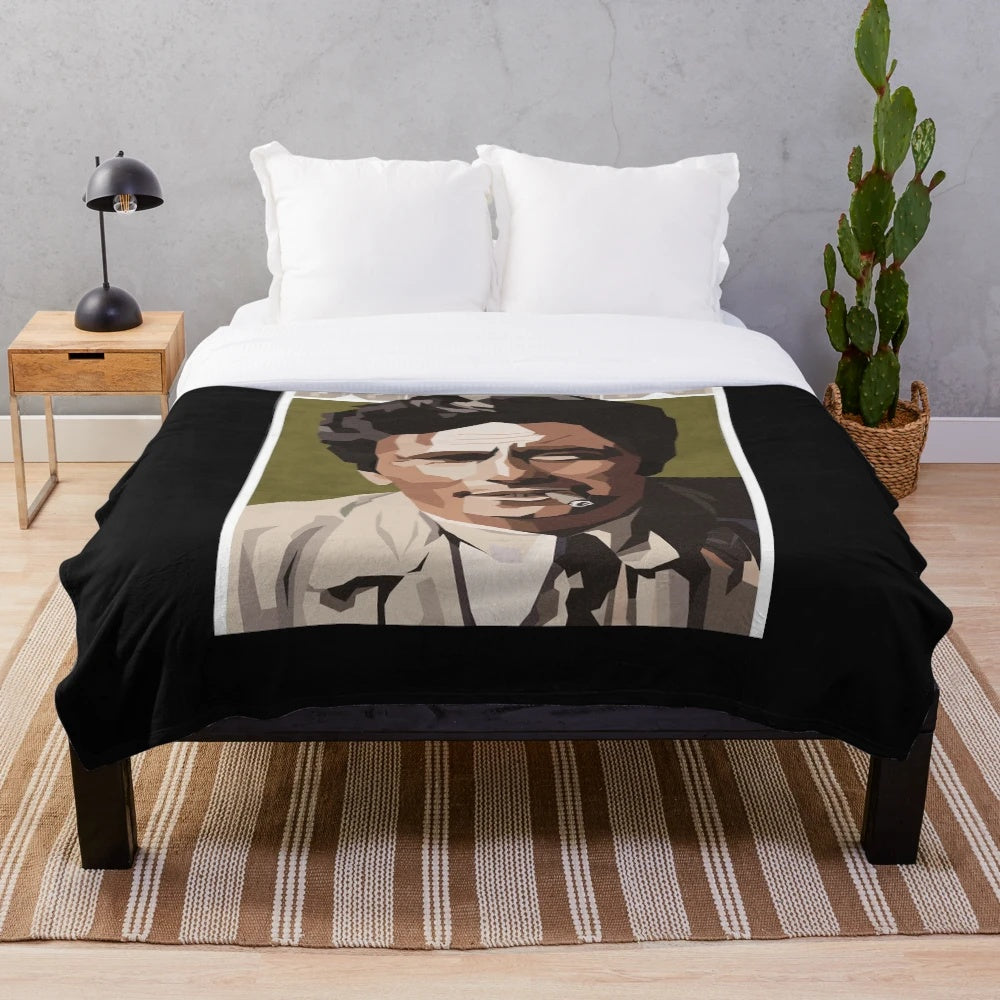Columbo-inspired graphic plush blanket