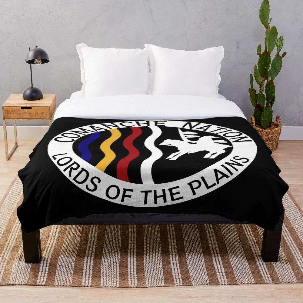 Comanche-inspired plush blanket featuring the Comanche Nation seal