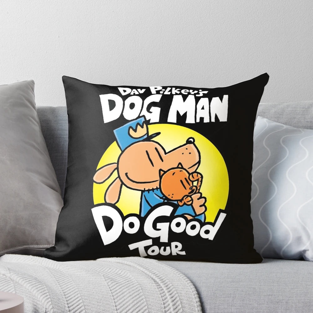 A Pillow Featuring the "Dog Man" Graphic Novel Series Character, a Dog-Headed Cop Who Solves Crimes with Comedy