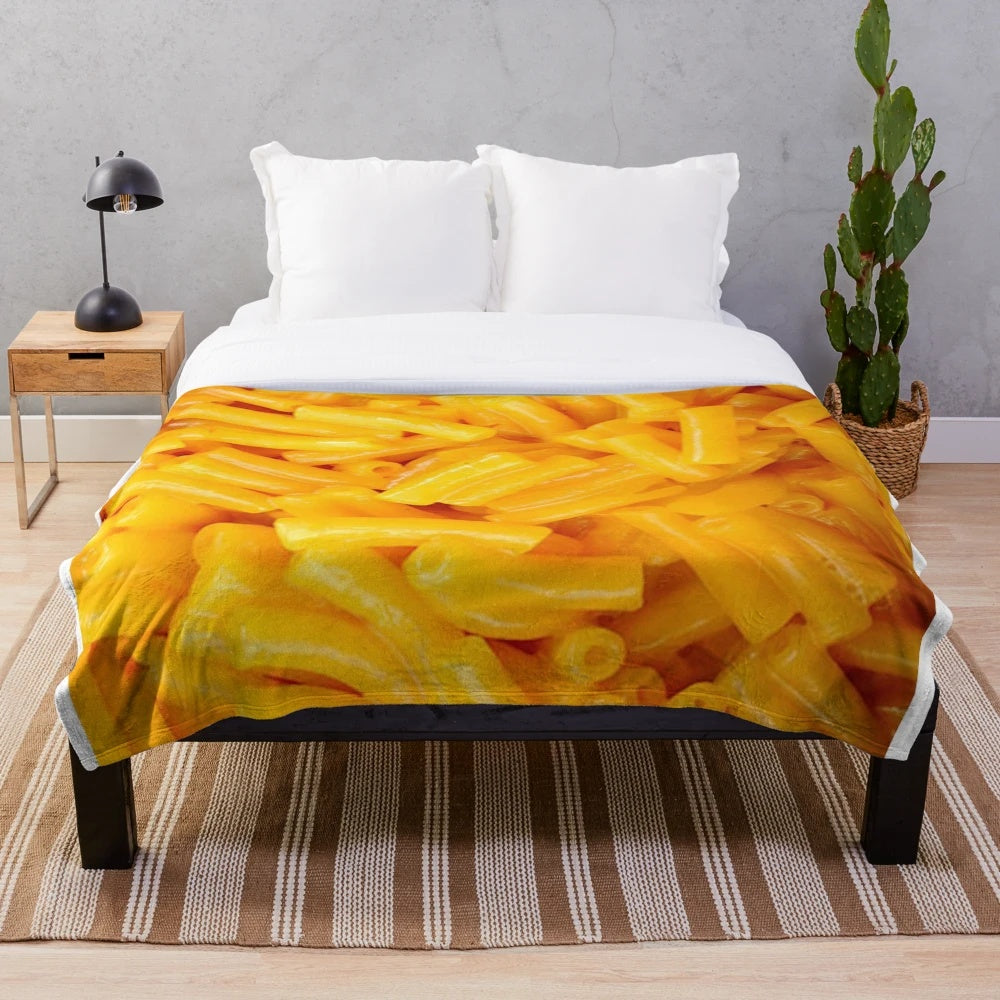 Soft, plush mac and cheese-themed blanket