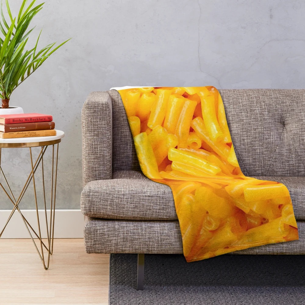 Soft, plush mac and cheese-themed blanket