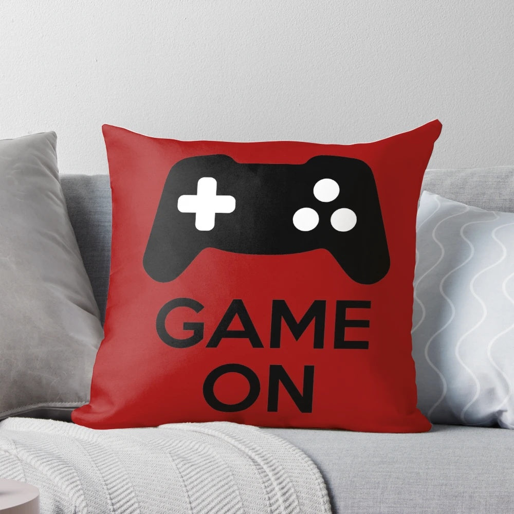 A plush, decorative pillow with a gaming-inspired design, perfect for gamers and video game enthusiasts.