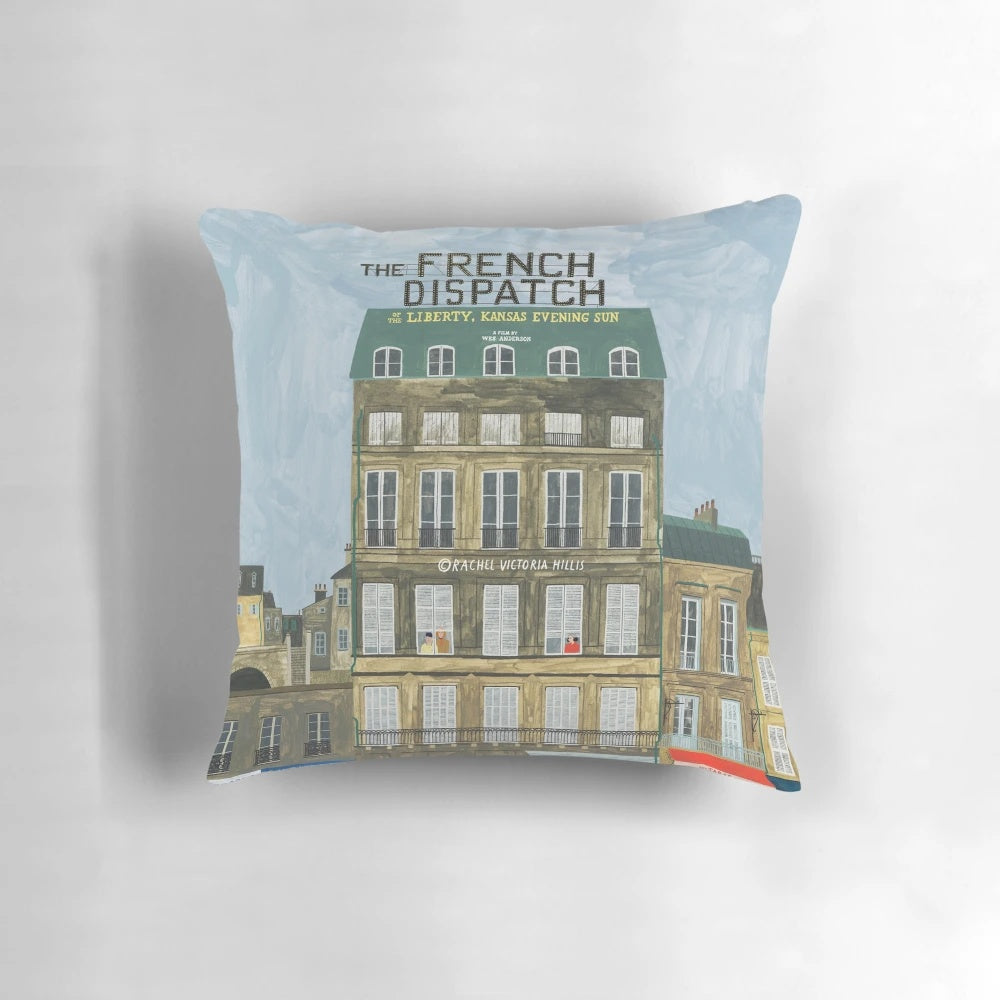 The French Dispatch' inspired transportation full work pillow with a retro, vintage aesthetic