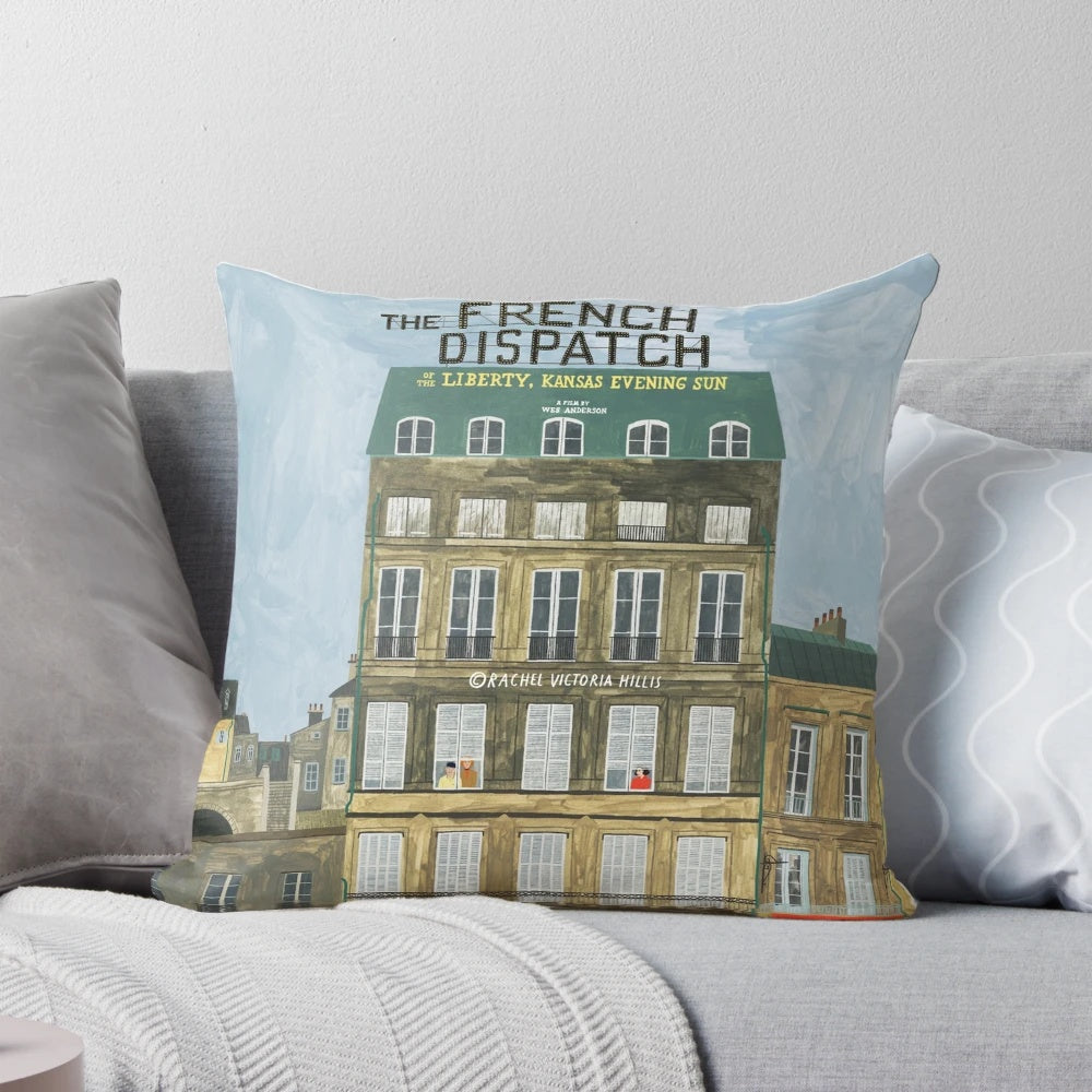 The French Dispatch' inspired transportation full work pillow with a retro, vintage aesthetic