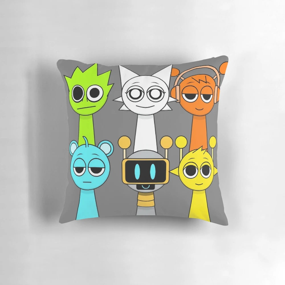 Soft and colorful sprunki-themed pillow for a cozy gaming setup or bedroom.