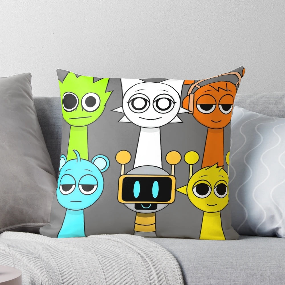 Soft and colorful sprunki-themed pillow for a cozy gaming setup or bedroom.